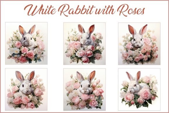 Download White Rabbit with Roses - Clipart - JPG - Rabbit Collection