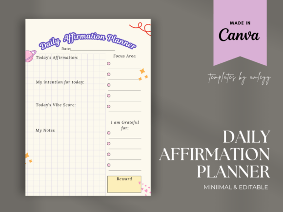 Download Daily Affirmation Planner Template Canva - Template Collection