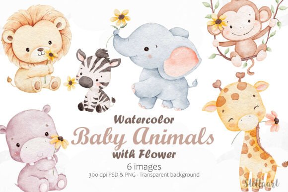 Download Watercolor Baby Animals with Flower - Watercolor Collection