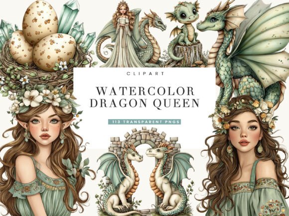 Download Watercolor Dragon Queen Clipart Bundle - Watercolor Collection