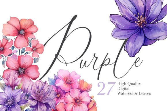 Download Watercolor Purple Florals Clipart Set - Watercolor Collection