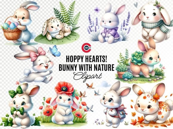 Download Cute Playful Bunny with Nature Cliparts - Premium Resources