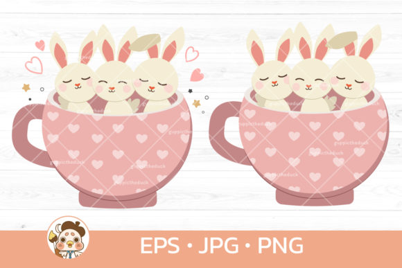 Download Cute White Rabbit and Friends in Big Cup - Rabbit Collection