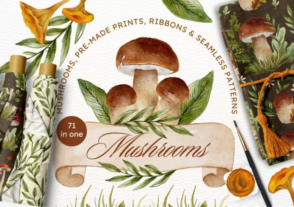 Download Watercolor Mushroom Fall Graphics Bundle - Watercolor Collection