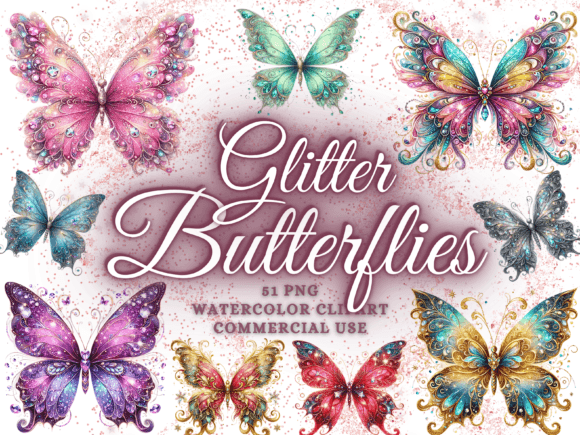 Download Glitter Watercolor Butterflies Clipart - Watercolor Collection