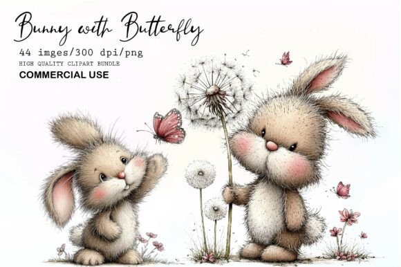 Download Whimsical Bunny with Butterfly Clipart - Premium Resources