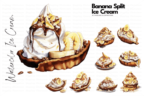 Download Banana Split Ice Cream Watercolor Set - Watercolor Collection