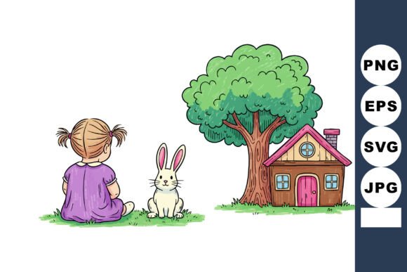 Download Girl Sitting on Grass with White Rabbit - Rabbit Collection