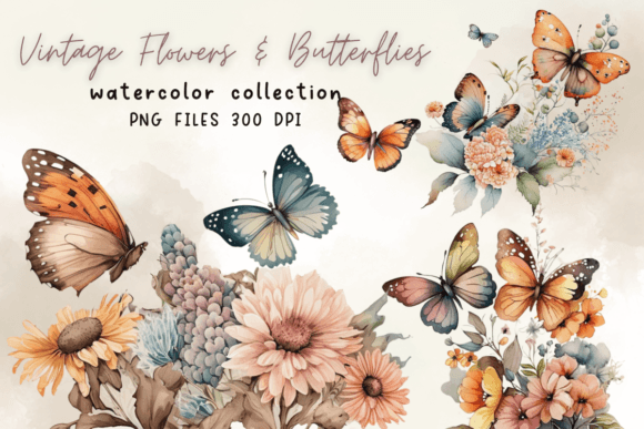 Download Vintage Flowers &amp; Butterflies Watercolor - Watercolor Collection