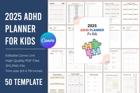 Download 2025 ADHD Planner for Kids Canva Template - Template Collection