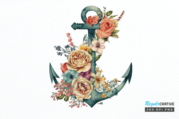 Download Watercolor Vintage Floral Anchor Clipart - Watercolor Collection