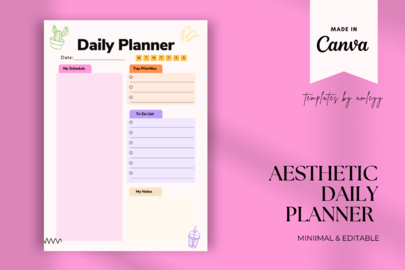 Download Aesthetic Daily Planner Template Canva - Template Collection
