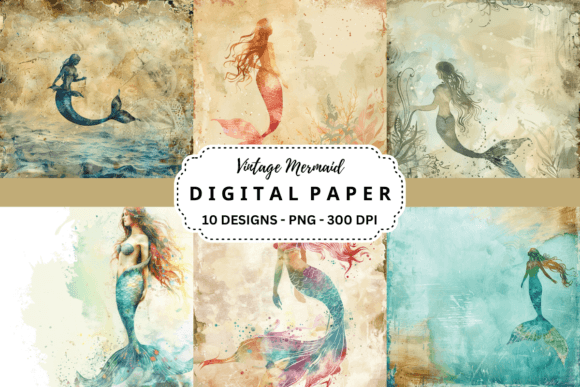 Download Watercolor Vintage Mermaid Background - Watercolor Collection