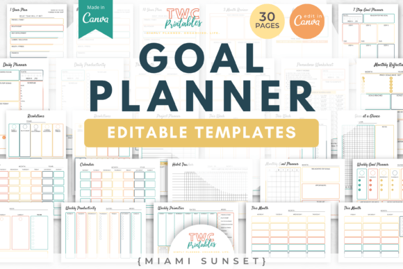 Download Goal Planner Canva Templates | MIAMI SUN - Template Collection