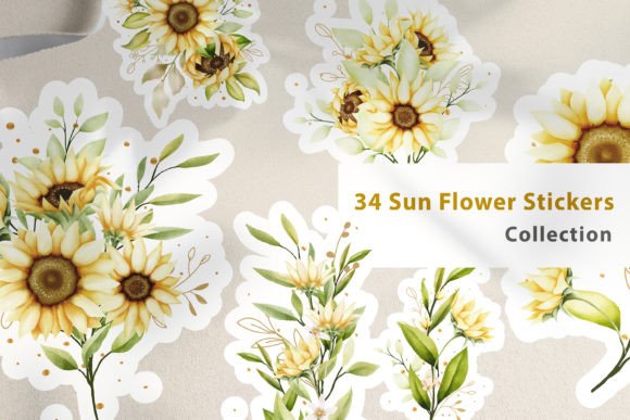 Download Watercolor Sun Flower Sticker Collection - Watercolor Collection