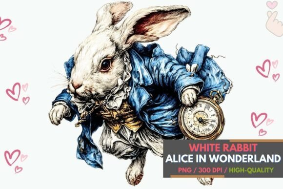 Download Vintage White Rabbit Pocket Watch Art - Rabbit Collection